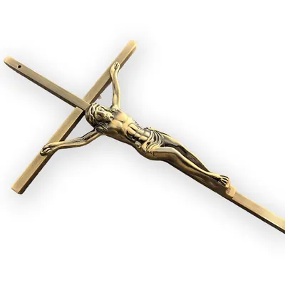 Funeral Crucifix 8065 Metal Cross in Antique Brass Color for Wooden Coffin and Casket Ornament detail view