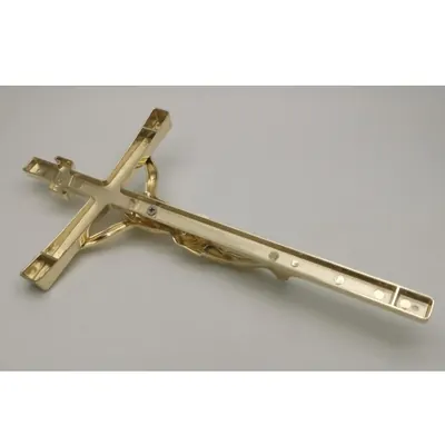 Funeral Supplies Casket Decoration 11.5” Metal crucifix and Cross 8038 in Gold color finish detail