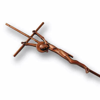 Metal Crucifix 8037 Steel cross with Zamak Christ in Antique brass color detail view